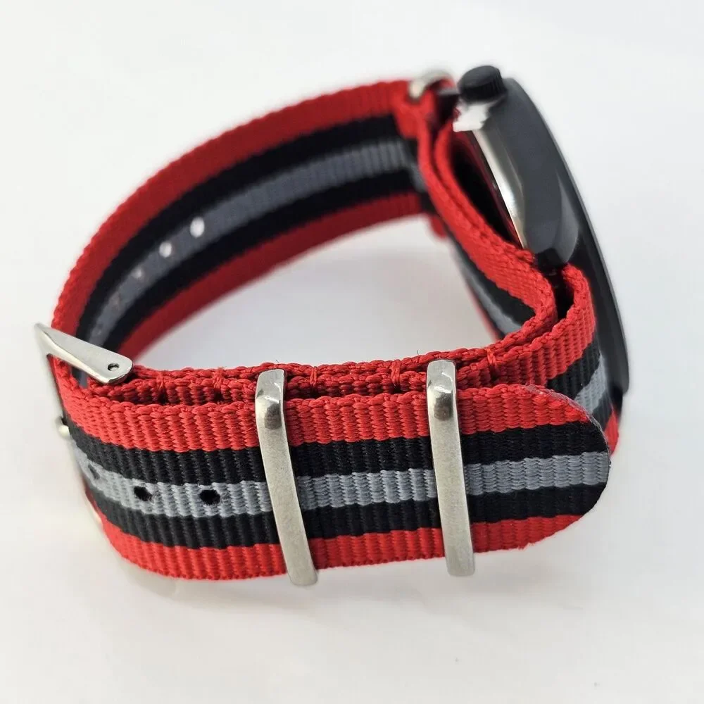 Field Men's Watch 42MM Black Case Black‎ Dial Red Black Gray Canvas Band Strap